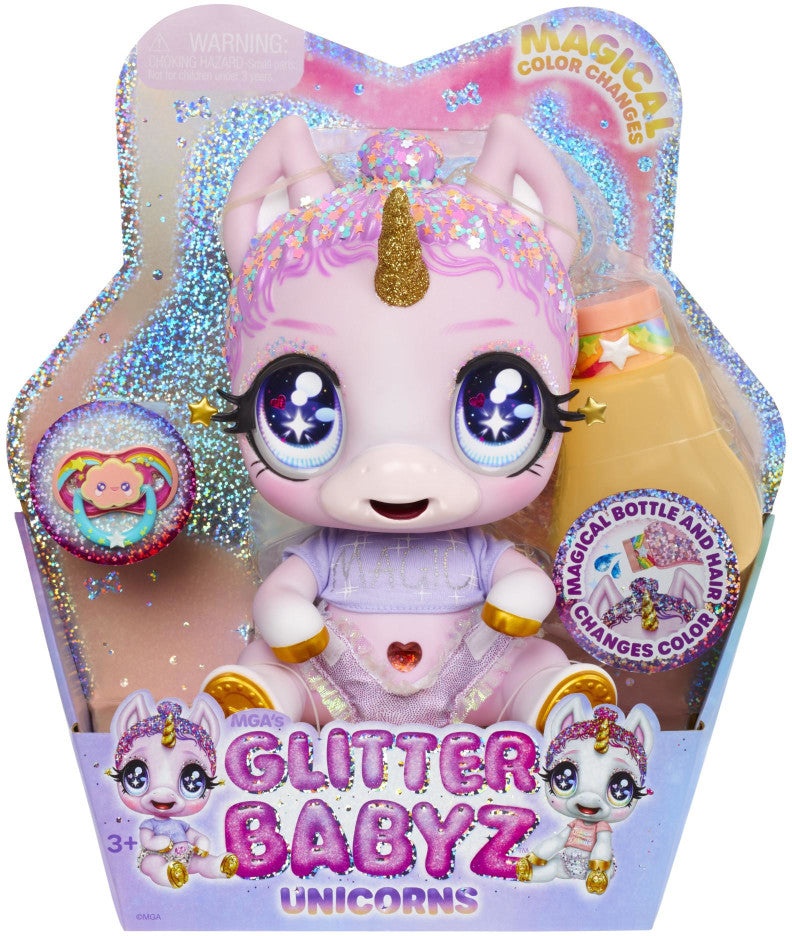 Glitter Babyz Puppe Unicorn Doll- Pink Rainbow (Jewels Daydreamer) - Magisches Einhorn-Glitzer-Baby