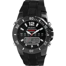 Akzent Herren-Uhr Silikon Leuchtzeiger Analog Digital 2420025 Schwarz