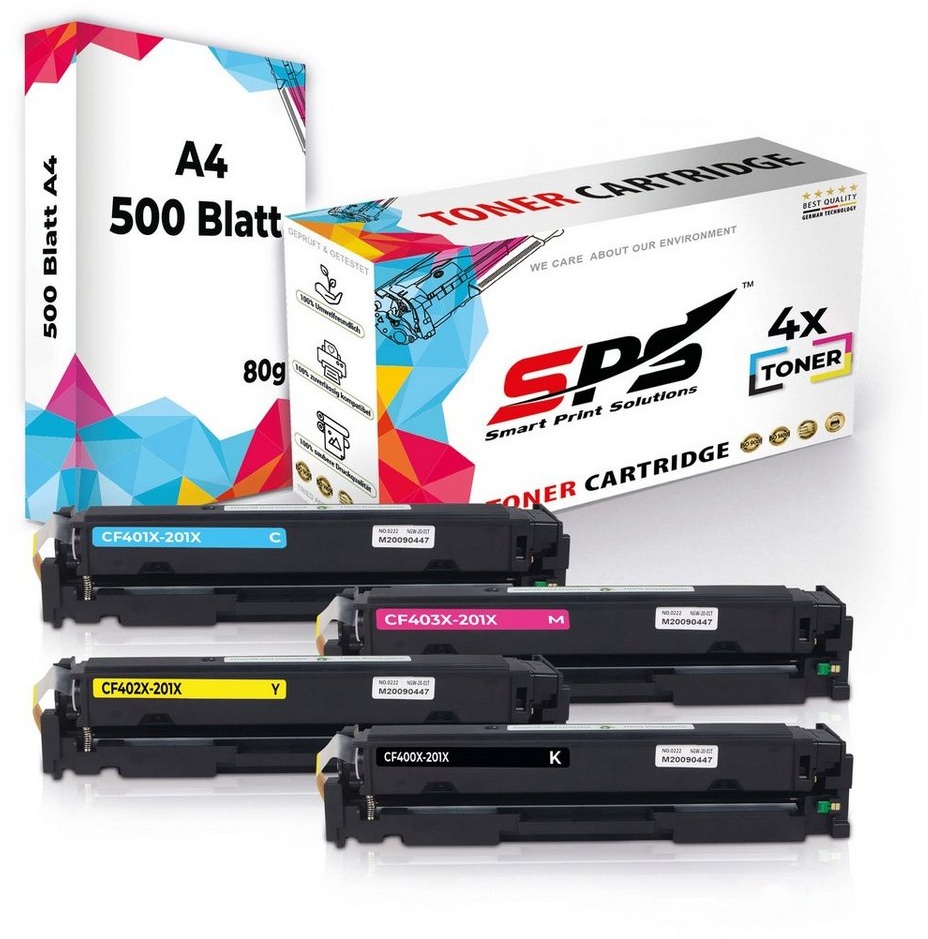 SPS Tonerkartusche Kompatibel für HP Color Laserjet Pro 200 M252N, (4er Pack + A4 Papier, 4x Toner(1 x Schwarz1x Cyan, 1x Magenta, 1x Gelb) gelb|schwarz