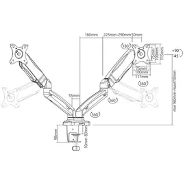 Value Dual LCD-Arm, Tischmontage, Gasfeder, 5 Gelenke, schwarz