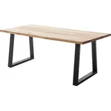 Esstisch 180x90 cm mit Baumkante, Trapez-Gestell, Eiche massiv geölt, PARACATU-06 - Braun