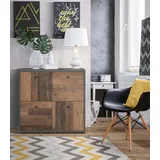 Forte Kommode Chest K221 4-trg. Optik: Old Wood Vintage - 77cm breit - vier Türen - 2 Jahre Gewährleistung - mind. 14 Tage Rückgaberecht