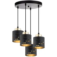 KAR LIGHTING Runde Pendelleuchte 4-flammig aus Metall in Schwarz mit Gold, höhenverstellbar | E27 Fassung | LED geeignet | Deckenlampe für Wohnzimmer, Flur, Schlafzimmer, Küche oder Büro