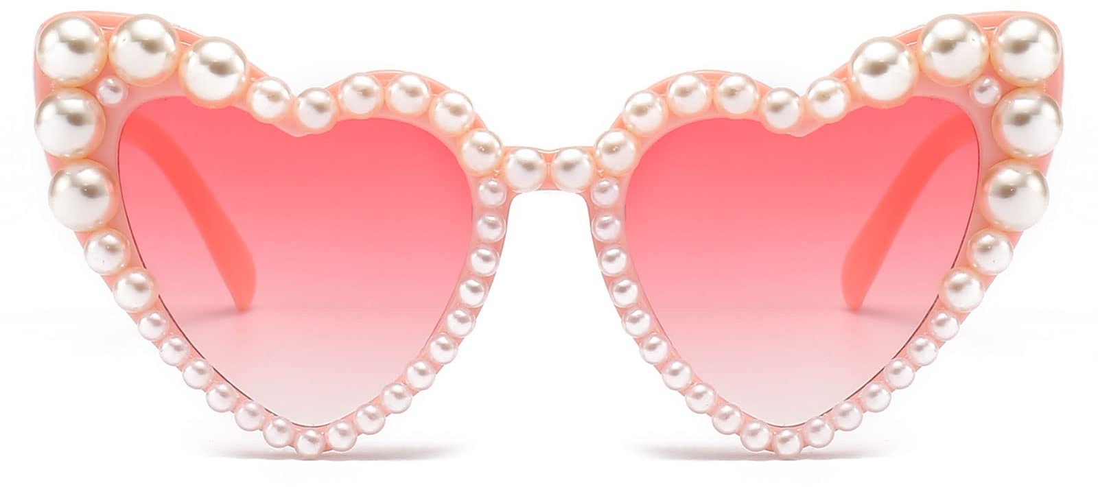 LJCZKA Vintage Sonnenbrille Herz Perlen Damen Retro Sonnenbrille Klassisch Frauen Aesthetic Partybrille Herzbrille UV-Schutz