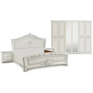 Schlafzimmer-Set INOSIGN "Greta, aus FSC-zertifiziertem Holzwerkstoff, Hochglanzoberfläche", weiß (weiß, silber), B/H: 180cm x 200cm, Holzwerkstoff, Schlafzimmermöbel-Sets, im italienischen Barock- KLassik-Stil mit opulenten Verzierungen