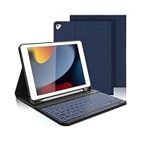 AVNICUD Tastatur Hülle für iPad 6.Generation - 7 Backlight QWERTZ Deutsch Bluetooth Tastatur Magnetisch Schutzhülle mit Stifthalter für iPad 6./5.Generation, iPad Pro 9.7, iPad Air 2 & 1, Dunkelblau