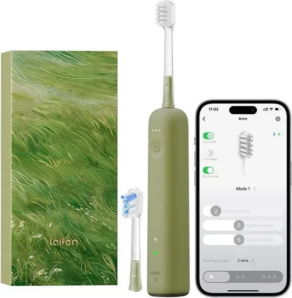 Laifen Wave Spezial Elektrische Zahnbürste, Oszillation & Vibration Schallzahnbürste für Erwachsene mit App, 2 Bürstenköpfe (Grün)