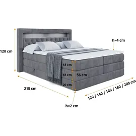 altdecor Boxspringbett NOEL GOLD KING - 160x200 - H3/H4 - Dunkelgrau