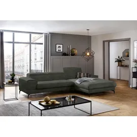 W.Schillig Ecksofa "piedroo, Designsofa mit tollem Sitzkomfort, L-Form", grün (hunter r66), B:303cm H:70cm T:193cm, Chenille-Flachgewebe R66 (85% Polyester, 15% Nylon), Sofas, Ecksofa, Kopfteilverstellung, wahlweise mit Sitztiefenverstellung, Breite 303cm