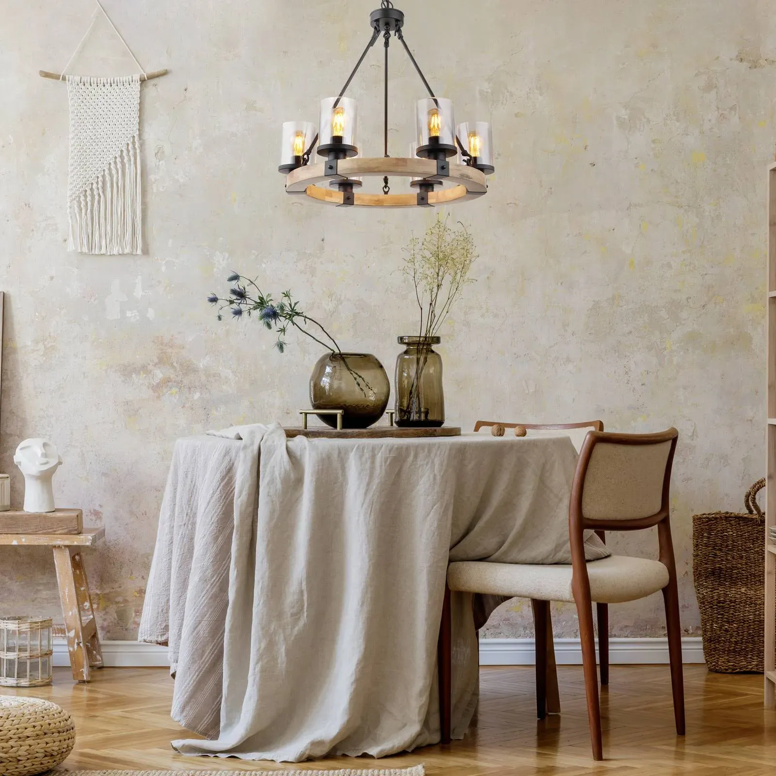 Globo Hängelampe Lila, dimmbar, Holz dunkel, für Wohn- / Esszimmer, Holz, Landhaus / Rustikal, Pendelleuchte - 58 cm - 58 cm - 98 cm
