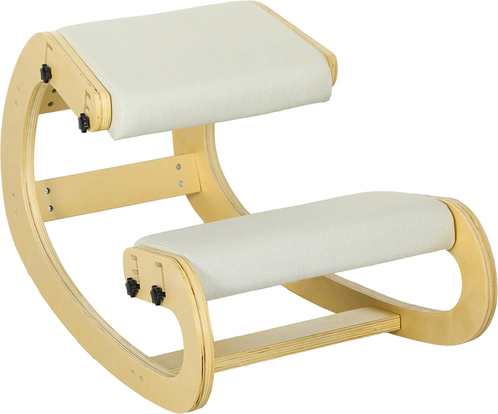 HOMCOM Ergonomischer Kniestuhl, Kniehocker mit 6 verstellbaren Einstellungen, Basis aus Holz Bürostuhl für Zuhause, Büro, Meditation, zur Verbesserung der Nackenschmerzen Cremeweiß   Aosom