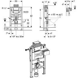 Geberit Duofix Vorwandelement mit Omega H: 82 cm, für Wand-WC, 111003002,