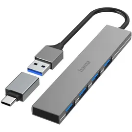 Hama USB-Hub 4 Ports grau