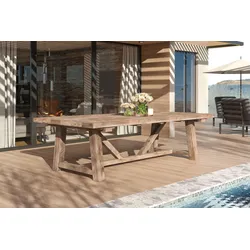 OUTFLEXX Esstisch XXL, natur, recyceltes Teak, 220x110cm, rustikal gebürstet, Tischplattenstärke 4cm, FSC®-zertifiziertes Produkt