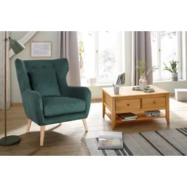 Home Affaire Ohrensessel HOME AFFAIRE "Yamuna", grün, H:100cm T:85cm, Sessel, Ohrensessel, mit Sitzpolsterung, Gestell und Füße aus Massivholz, Sitzhöhe 47 cm