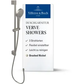 Villeroy & Boch Verve Showers Duschgarnitur mit Stange 3 Strahlarten Nickel gebürstet TVS10900700064