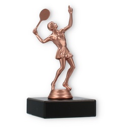 Pokal Kunststofffigur Tennisspielerin bronze auf schwarzem Marmorsockel 12,6cm