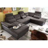 Couch "Jakarta" Wohnlandschaft Sofa Lederlook Schlaffunktion Schlafsofa schwarz grau dunkel gemustert Ottomane rechts 324 cm - Schwarz/Grau