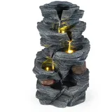 COSTWAY Zimmerbrunnen, Mit leise Pumpe, Naturstein-Optik, LED-Beleuchtung schwarz