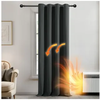 Deconovo Vorhang Verdunkelung Blickdicht Gardinen Lärmschutz Thermogardine mit Ösen Schlafzimmer Dicke Thermogardine Kälteschutz warm, 214x132 cm(HöhexBreite), Dunkelgrau,