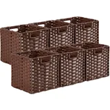 SOCOHOME Aufbewahrungskorb, 28x28x28cm Aufbewahrungsboxen aus Polypropylene und Metallstreifenfür Vorratskammer, Schrank, Spielzeugschrank, Wasserdicht, Nicht Schimmelig(6 Stück,Dunkelbraun)