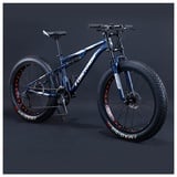 NENGGE Mountainbike Fatbike 24 Zoll Mountainbike, 7/21/24/27/30 Gang-Schaltung Erwachsene Fette Reifen Fahrrad, Rahmen Kohlenstoffstahl, Herren Damen Vollfederung Bike,Blau,30 Speed