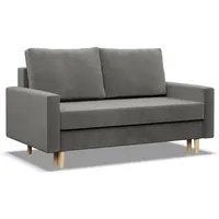 Mebligo - Sofa mit Schlaffunktion und Bettkasten Blank, 2 Sitzer Sofa 152 cm Breit, Schlafsofa, Ausziehbares Couch auf Holzfüßen, Sofa Wohnzimmer, Schlafcouch - Sofa Hellgrau