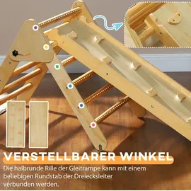 aiyaplay Kletterdreieck 2 in 1 Set mit Rutsche Naturholz