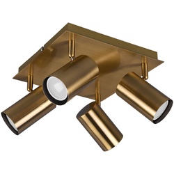 Deckenlampe verstellbare Strahler Deckenstrahler Küche Retro Wohnzimmerlampe 4 flammig, aus Metall in altmessing, 4x LED 5W 400Lm warmweiß, LxH 24x15 cm