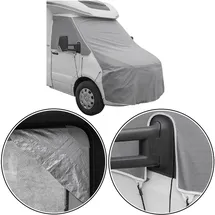 PRO PLUS Frontscheiben Abdeckung kompatibel für Verschiedene Marken – Abdeckplane für Wohnwagen mit UV-Schutz, 160 GSM Vliesstoff, Spiegelschlitzen – Spanngurten (Kompatibel mit Mercedes Sprinter ab 2018)
