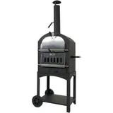 Mendler Holzkohlegrill HWC-N15, Pizzaofen Kaminofen, Grillrost Holzkohlerost Pizzastein, Stahl schwarz hochtemperaturlackiert - Schwarz