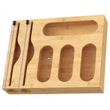 Relaxdays Folienspender 43,5 cm Holz/Bambus bronze