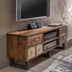 TV Unterschrank im Loft Design Mangobaum Recyclingholz