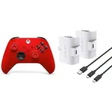 Xbox Wireless Controller Pulse Red+Venom 1100-mAh-Akku mit hoher Kapazität, Doppelpack - Weiß Series X & S One