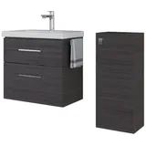 Planetmöbel Badmöbel Set Waschtisch mit Unterschrank 63 x 60 x 36,5 cm, inkl. Midischrank, moderner Waschbeckenunterschrank für Badezimmer, Gäste Bad & WC, Anthrazit