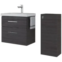 Planetmöbel Badmöbel Set Waschtisch mit Unterschrank 63 x 60 x 36,5 cm, inkl. Midischrank, moderner Waschbeckenunterschrank für Badezimmer, Gäste Bad & WC, Anthrazit