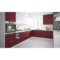 L-Form Küchenzeile RIMINI 325x223cm grau Front signalweiß purpurrot matt67180127