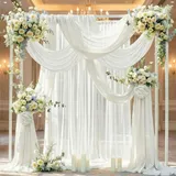 Querbehang Freihanddeko 75x800cm Weiß Chiffon Stoff Meterware für Hochzeitsbogen Traubogen Deko Himmelbett Vorhänge Transparente Gardinen Schals für Wohnzimmer Fotografie Party Zeremonie