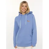Zwillingsherz Hoodie "Kleiner Dackel", Damen, Gr. S/M, blau (mittelblau), angeraute Sweatware, Obermaterial: 50% Baumwolle, 50% Polyester, unifarben, Sweatshirts Hoodie, "Dackel"-Stickerei, bedruckter Kordelzug, Kängurutasche