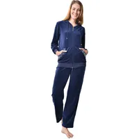 RAIKOU Damen Micro Velours Freizeitanzug Hausanzug mit Reißverschluss Nicki-Anzug Zweiteiliger Schlafanzug mit Strasssteinen (36/38, Nachtblau) - 36-38