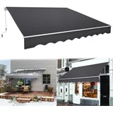 LARS360 Markise Balkon 250x200cm Aluminium Gelenkarmmarkise Balkonmarkise mit Handkurbel, Wetterfest & UV-beständig, Ganzjähriger Sonnen-, Regen- & Sichtschutz für Terrasse und Balkon, Dunkelgrau