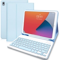 iPad 9.Generation Hülle mit Tastatur(Deutsches QWERTZ), ipad Tastatur 9. Generation 10.2 Zoll, Slim Schutzhülle mit Pencil Halter Tastatur für iPad 9/8/ 7/ iPad Air 3/ iPad Pro 10.5, Himmelblau
