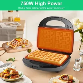 OZAVO Sandwichmaker 3-in-1 Sandwichmaker - Sandwiches, Waffeln, und Paninis, Antihaftbeschichtete, austauschbare Platten, 750W