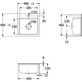 Villeroy & Boch Subway Style 50 S rechts flächenbündig keramik Handbetätigung 500 x 510 mm