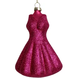 Christbaumschmuck Glas 12,2cm Abendkleid Figur Handbemalt & mit Glitzer Weihnachtsbaum Anhänger Weihnachten Weihnachtsbaumschmuck Damen Kleid Pink