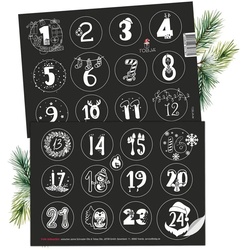 TOBJA Adventskalender Adventsaufkleber Schwarz-Weiß Weihnachtsaufkleber Advent 1-24, Aufkleber Advent Weihnachten. Sticker Nummern Zahlenaufkleber schwarz