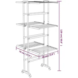 vidaXL Wäscheständer 3 Etagen mit Rollen Silbern 60x70x129 cm -