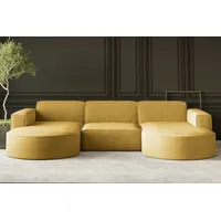 kaiser möbel Ecksofa Designer MODENA U STUDIO stoff Dicker cord Poso Gelb - Gelb