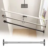 Kleiderstange Schrank Flansch Verstellbare Schrankstange für Schräge Wand, Versenkbare Eck-Duschvorhangstange aus Edelstahl, 180° Schwenkbare Kleiderstange Zum Aufhängen(Silver,150-260cm(59"-102"))