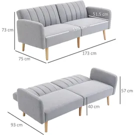 Homcom Schlafsofa, 2-Sitzer Sofa mit Schlaffunktion, Verstellbare Rückenlehne, Dick Gepolsterte Couch, Armlehne, Schlafcouch mit Holzbeine für